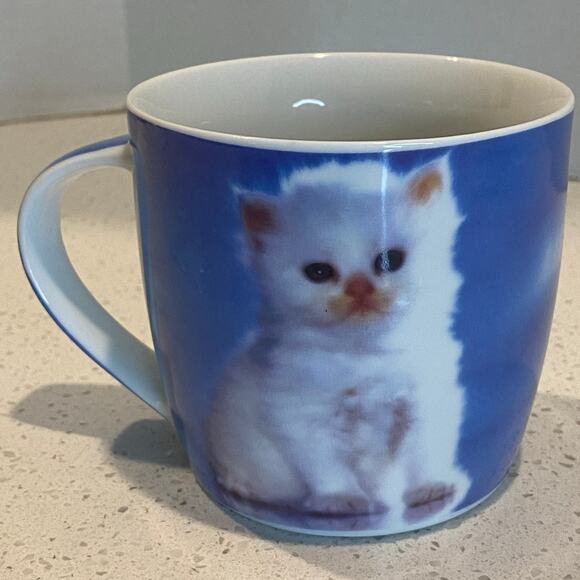 Mulberry Home Collection White Cat Ceramic Blue Coffee Mug Tea Cup - Picture 2 of 2